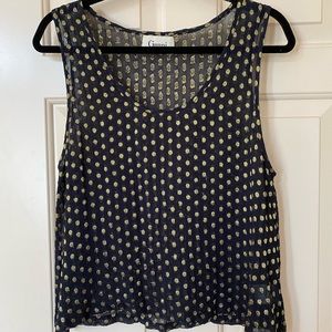 Ganni black and gold polka dot sheer sleeveless top